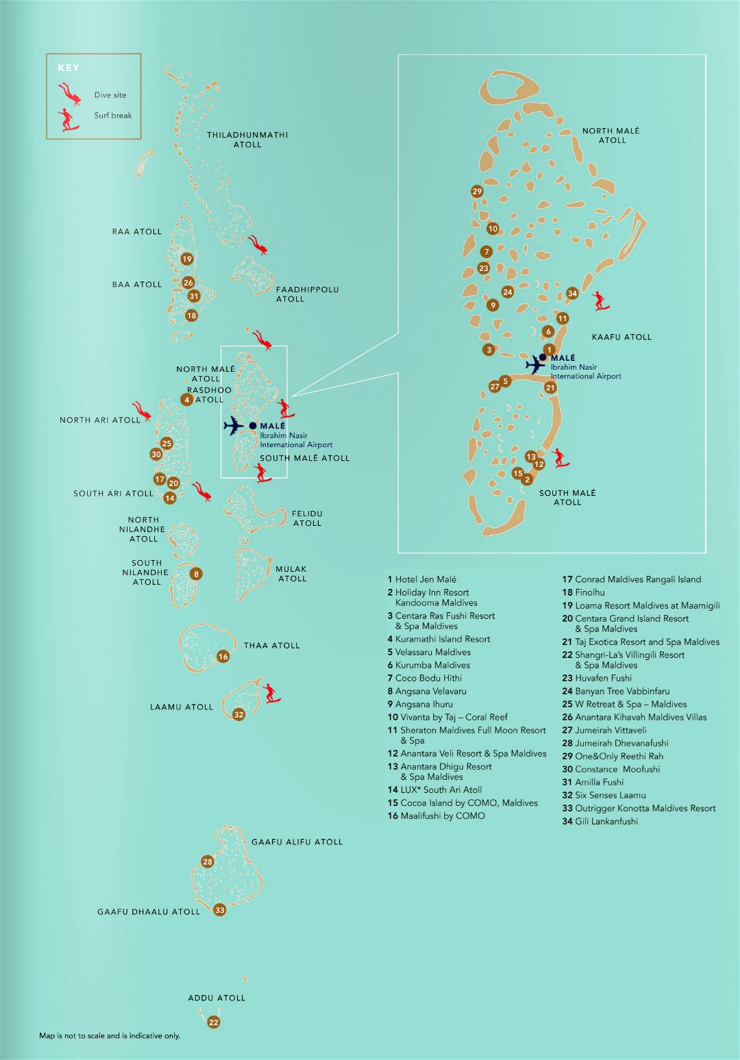 Большая детальная карта дайвинга на Мальдивах