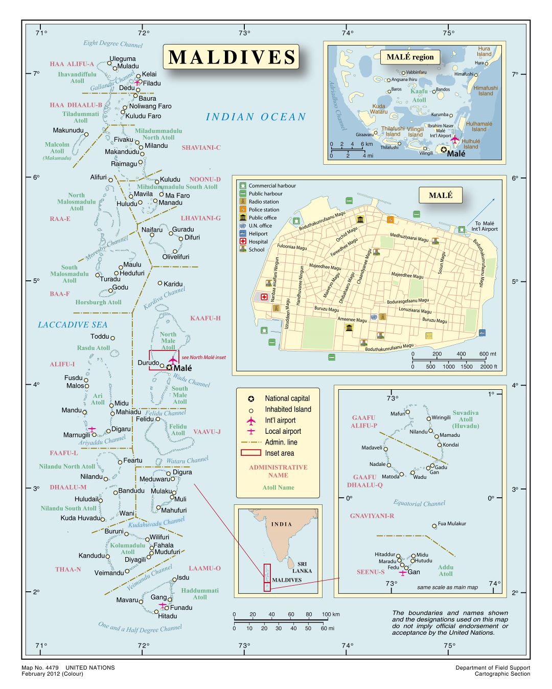 Большая детальная политическая карта Мальдив