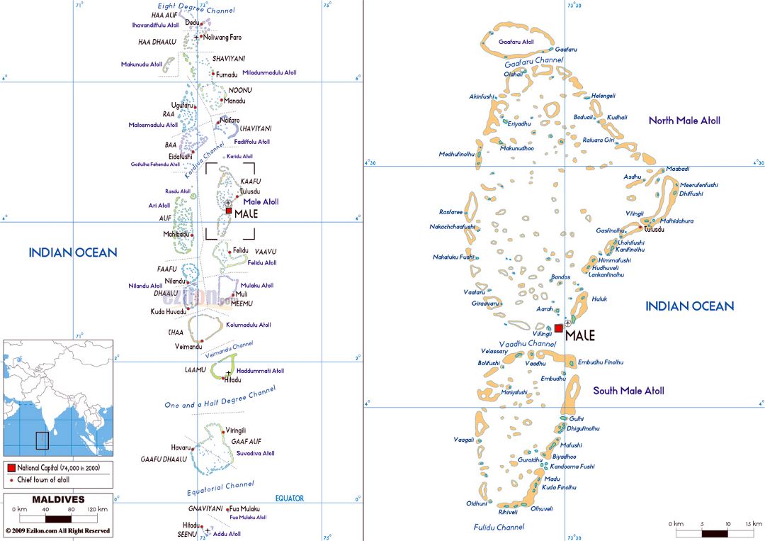 Большая политическая карта Мальдив с аэропортами