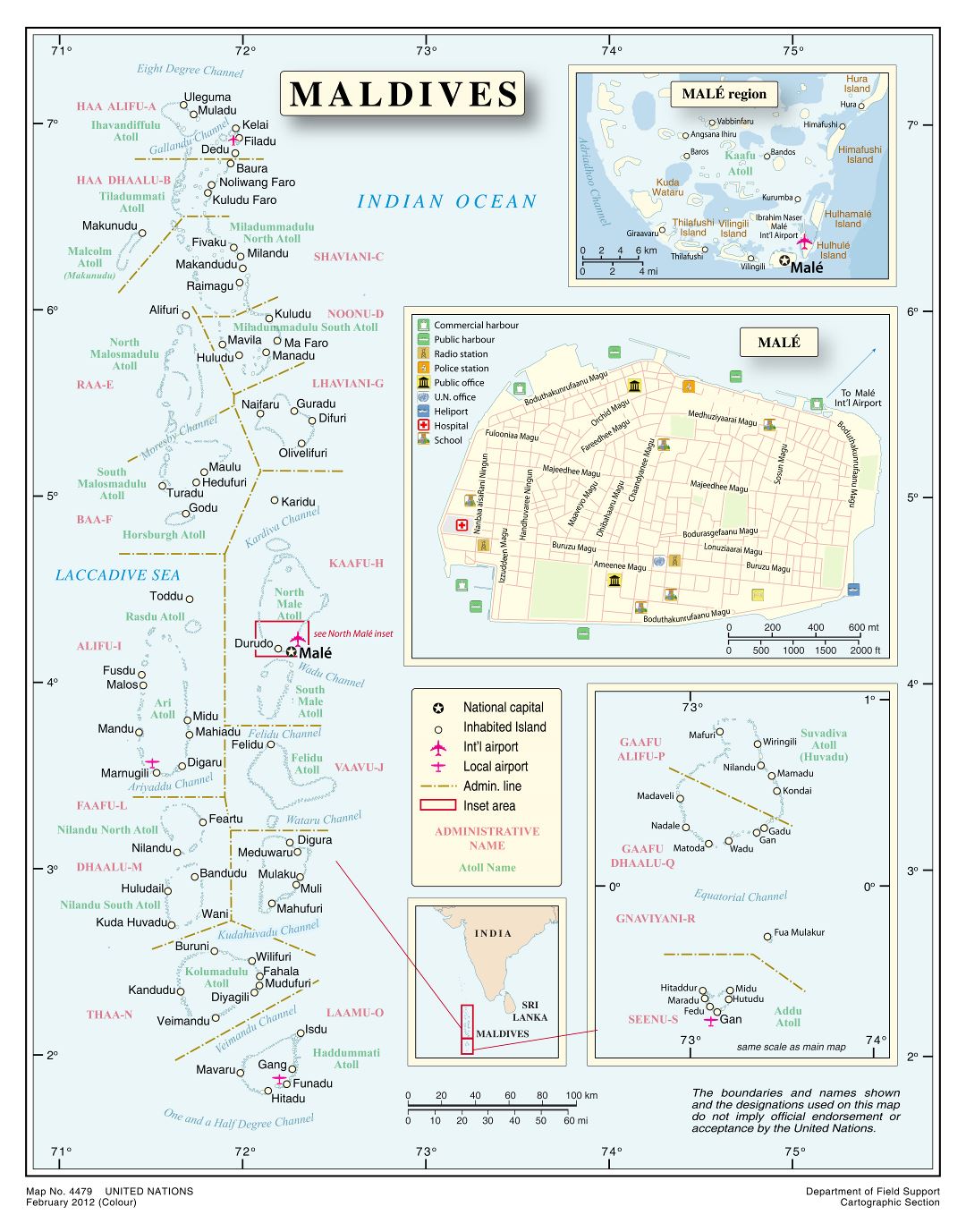 Крупномасштабная детальная политическая карта Мальдив