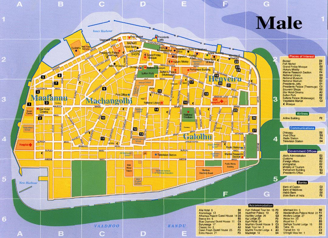 Детальная туристическая карта Мале