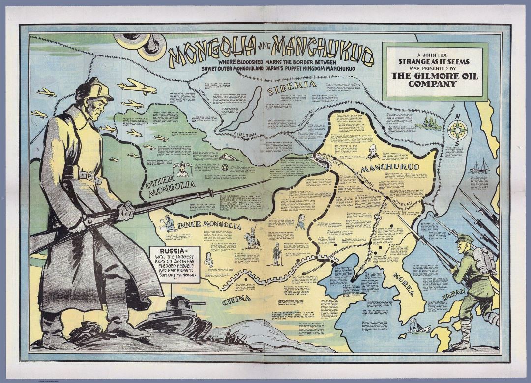 Большая детальная старая карта Монголии и Маньчжурии - 1936
