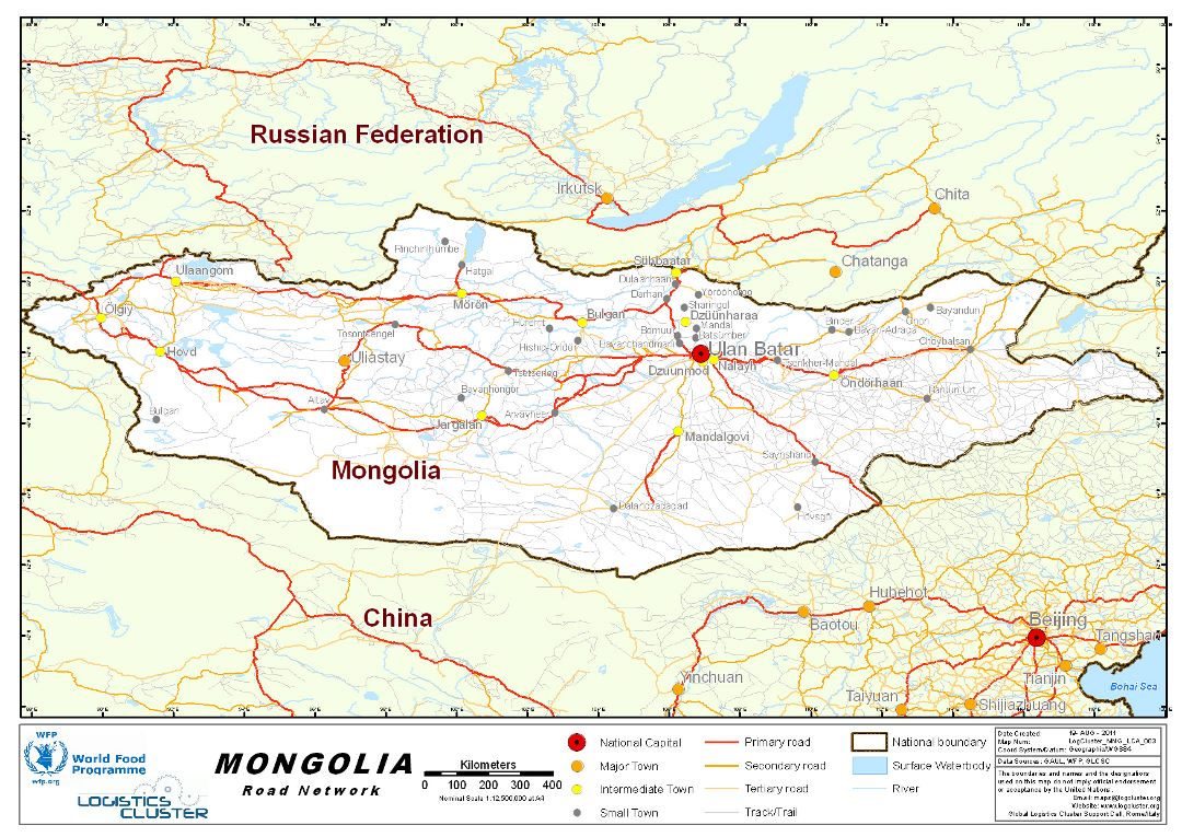Большая детальная карта дорожной сети Монголии