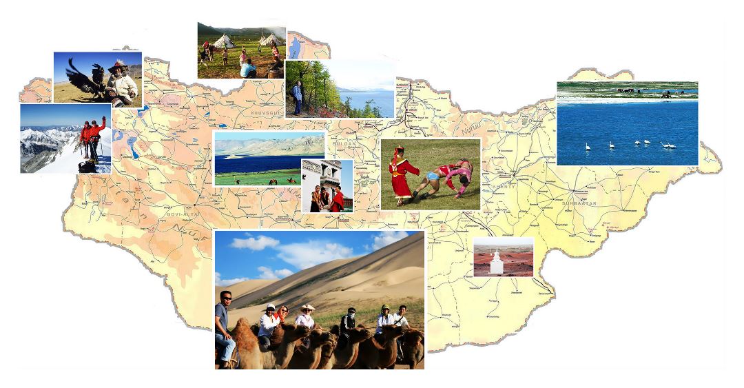 Большая карта Монголии с фотографиями
