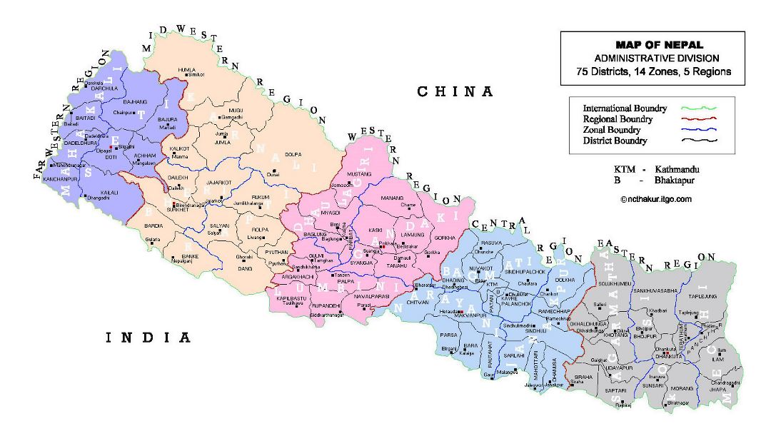 Детальная карта административных делений Непала
