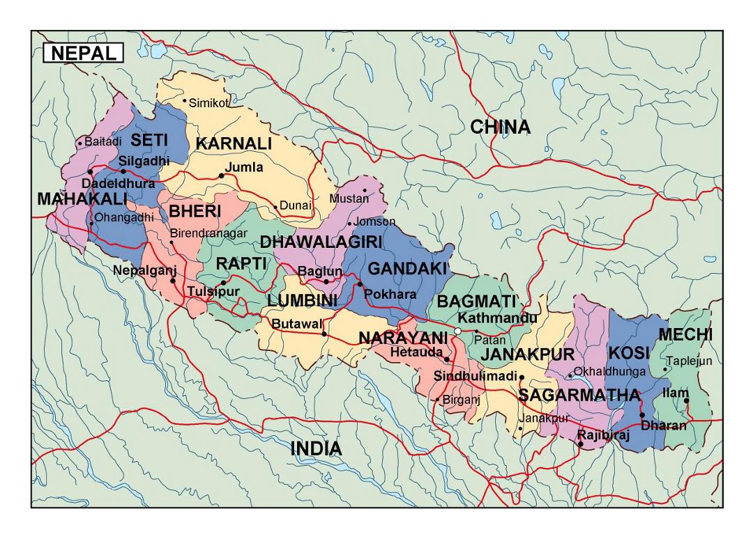 Детальная административная карта Непала