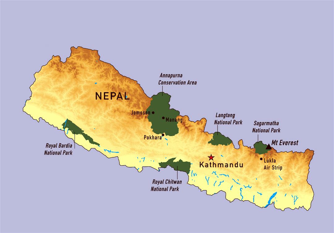 Большая детальная карта Непала с национальными парками