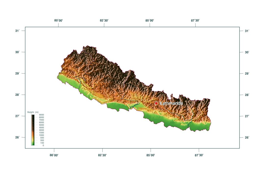 Большая карта высот Непала