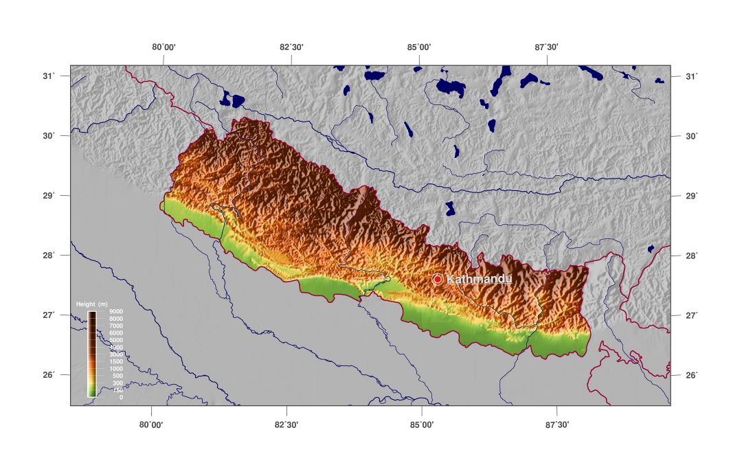 Большая физическая карта Непала