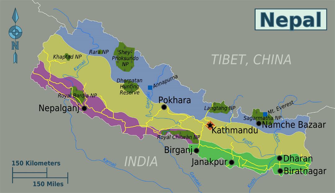 Большая карта регионов Непала