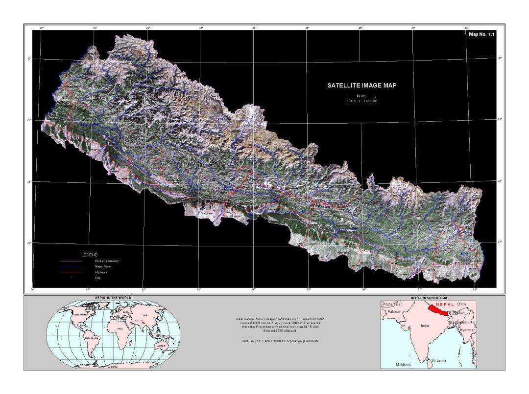Большая спутниковая карта Непала
