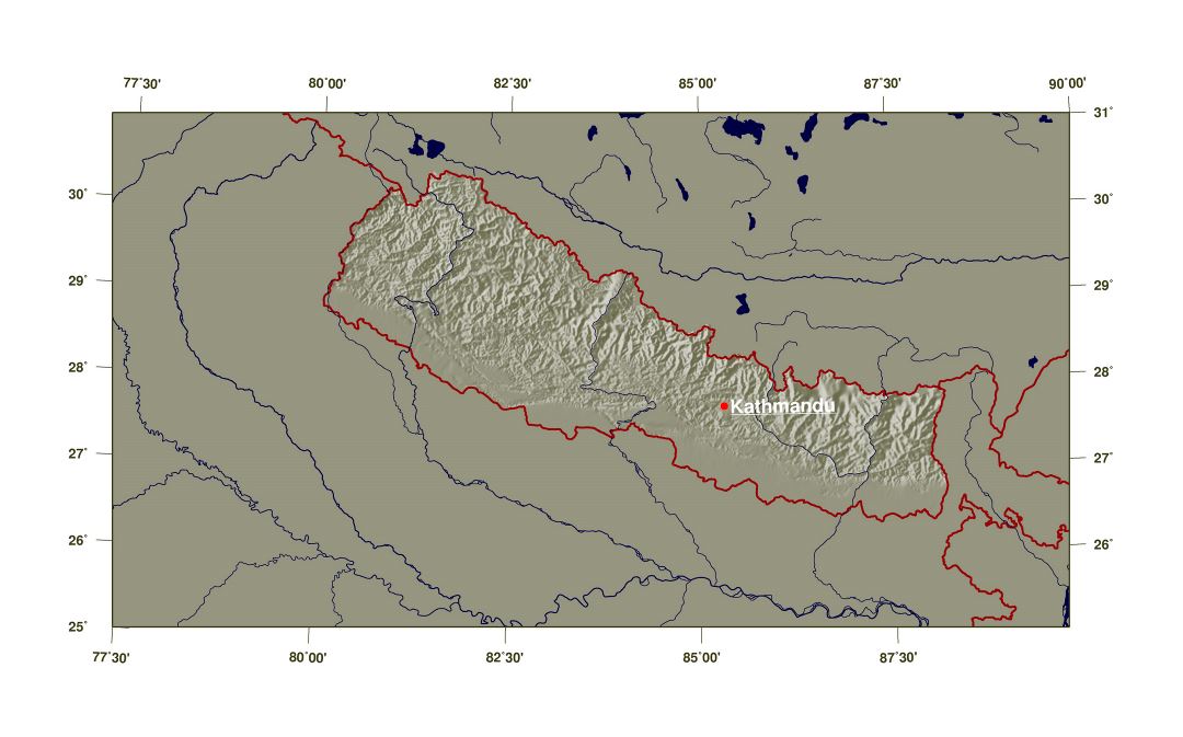 Большая затененная карта рельефа Непала