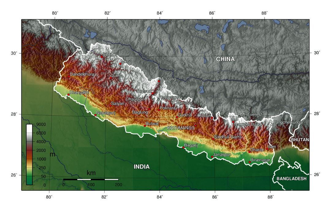 Большая топографическая карта Непала