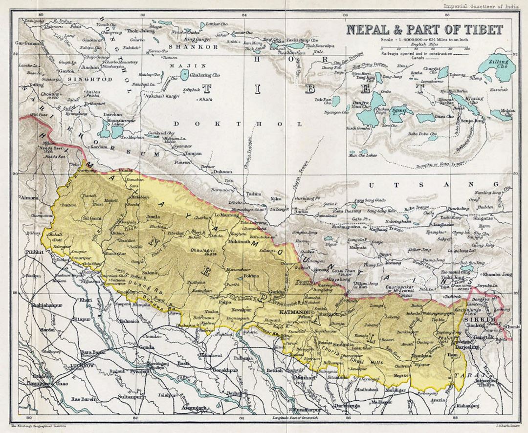 Старая карта Непала - 1907-1909