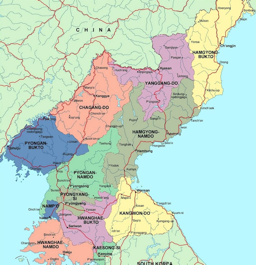 Детальная административная карта Северной Кореи