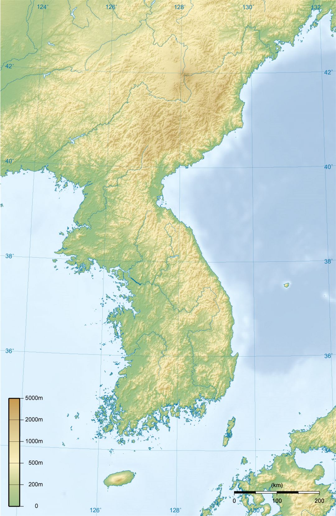 Детальная топографическая карта Корейского полуострова