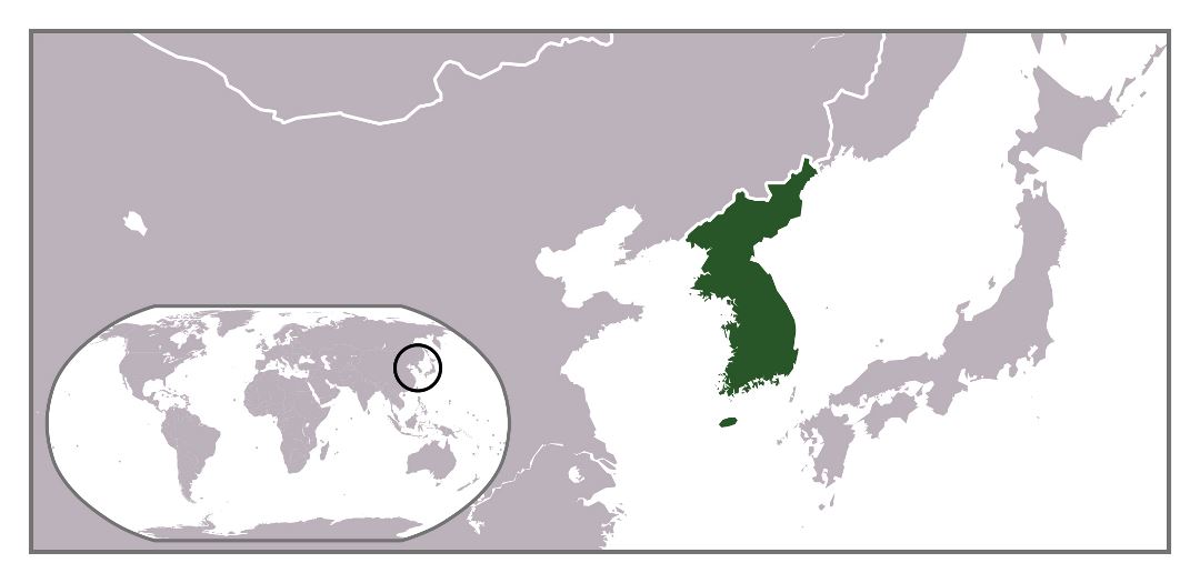 Большая карта расположения Корейского полуострова