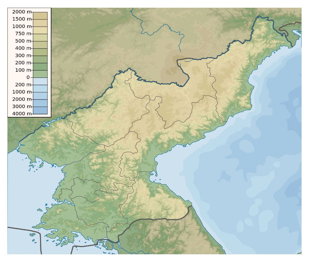 Большая физическая карта Северной Кореи