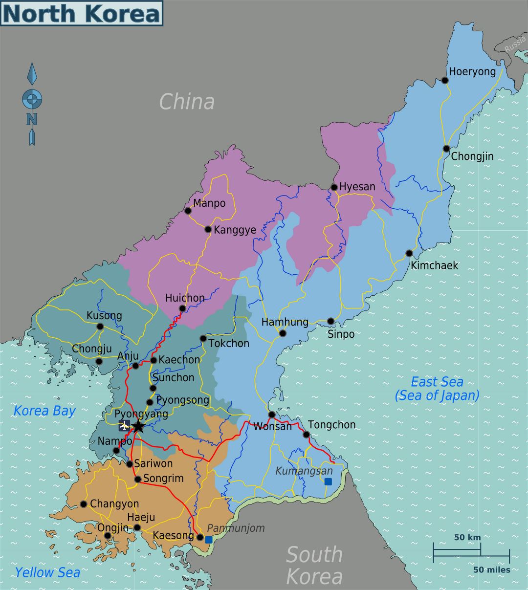 Большая карта регионов Северной Кореи