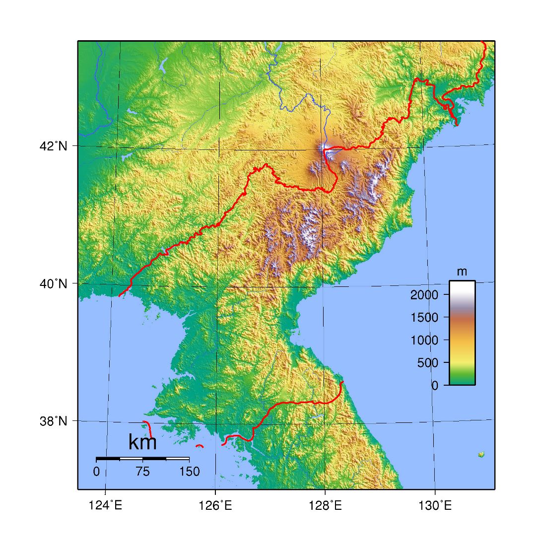 Большая топографическая карта Северной Кореи