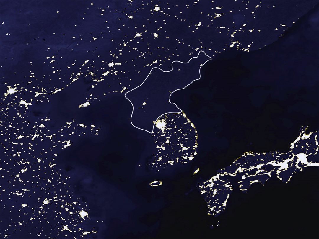Спутниковая карта Северной Кореи ночью