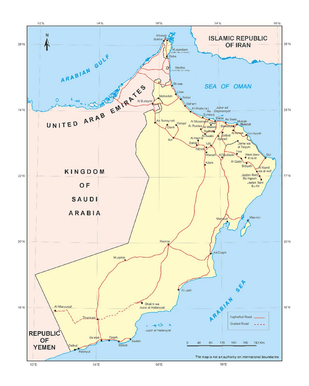 Детальная карта Омана с дорогами и городами