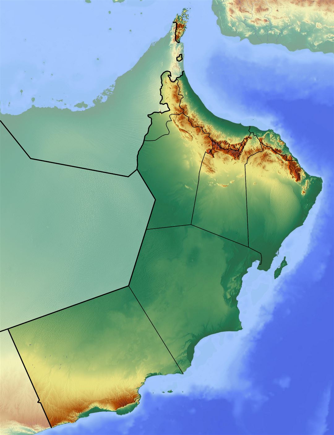 Большая детальная карта рельефа Омана