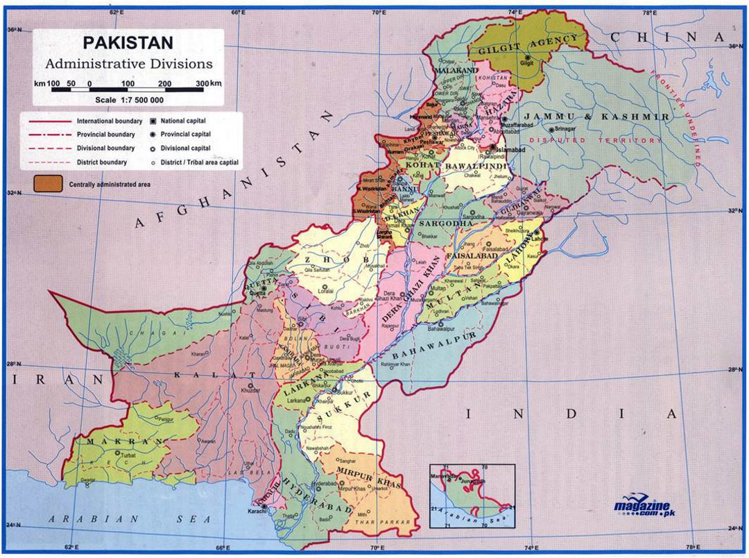 Детальная карта административных делений Пакистана