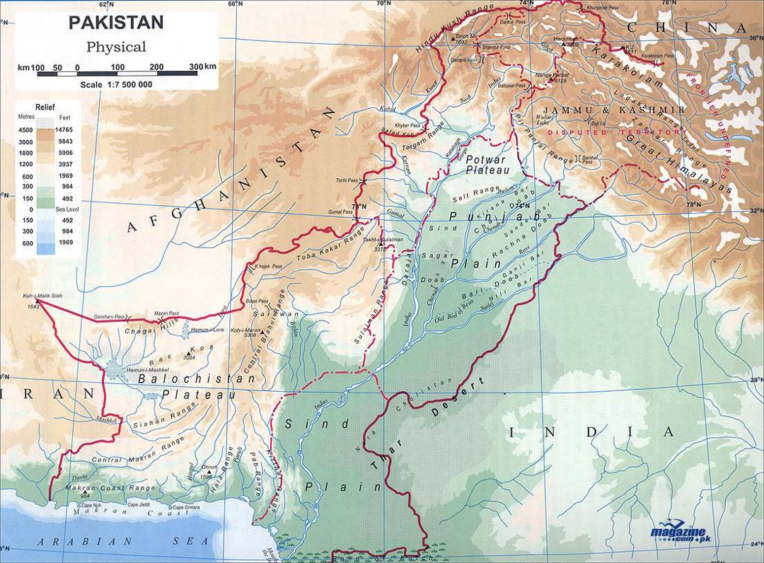 Детальная физическая карта Пакистана