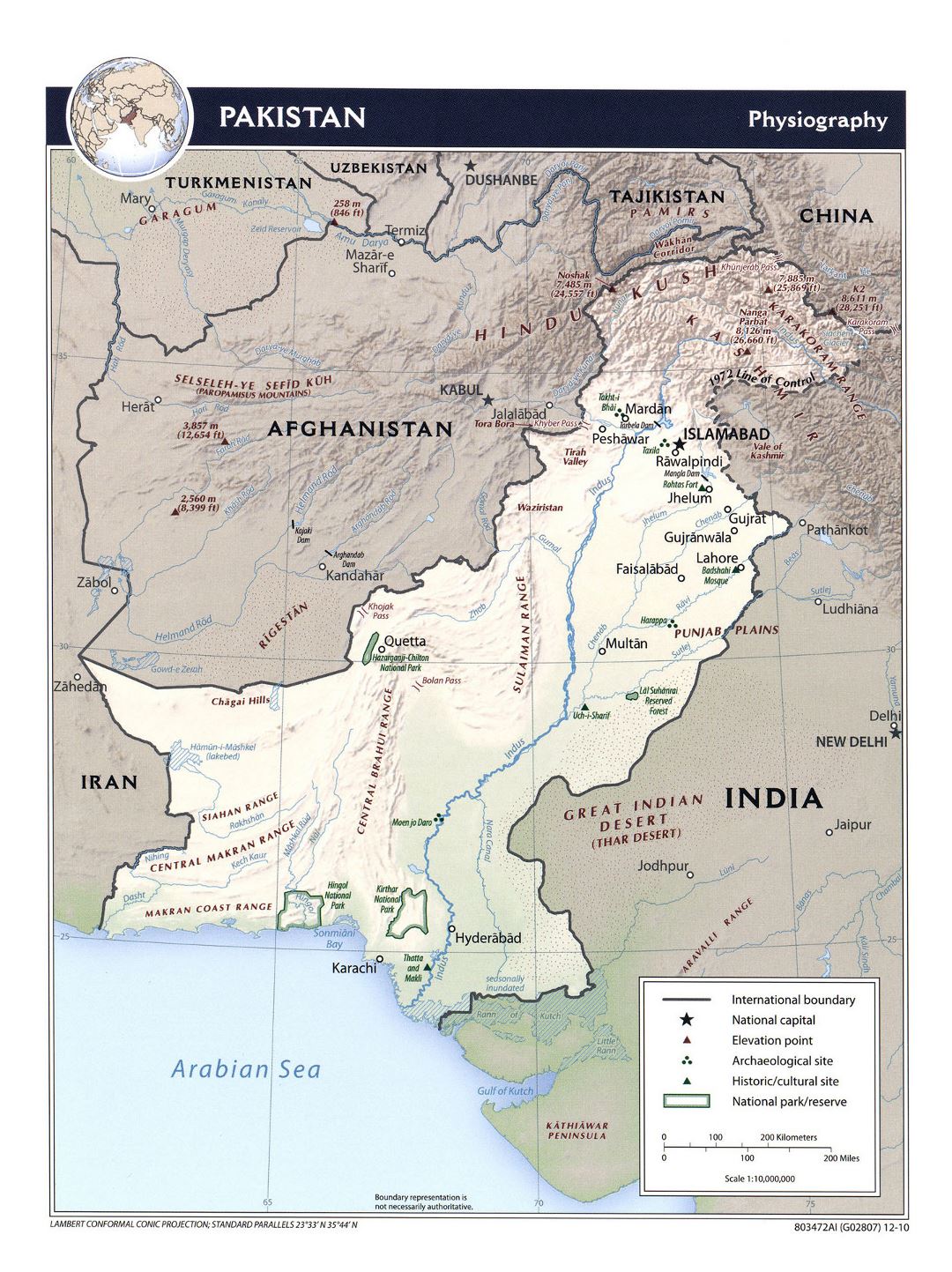 Детальная физиографическая карта Пакистана - 2010