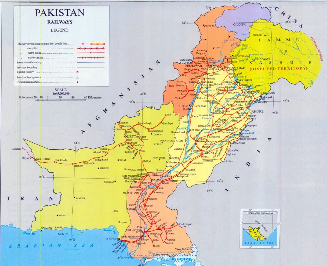 Большая детальная карта железных дорог Пакистана