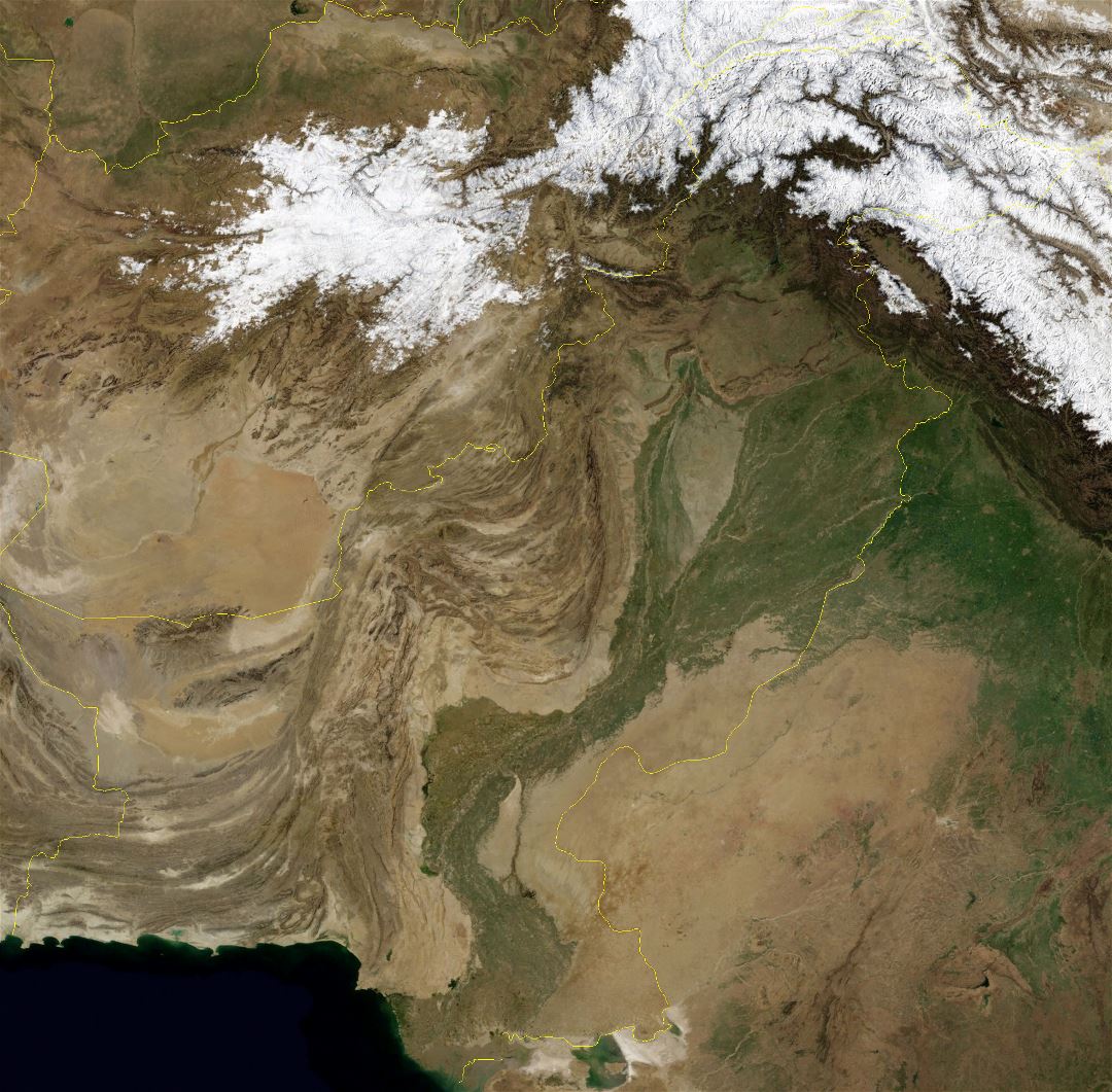 Большая детальная спутниковая карта Пакистана