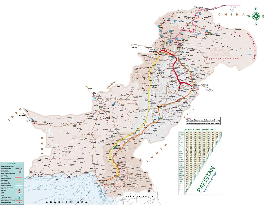 Большая детальная туристическая карта Пакистана