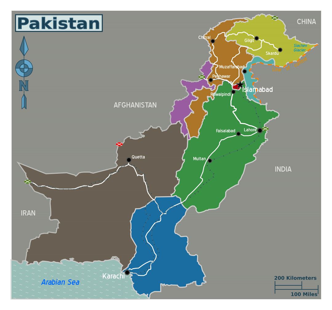 Большая карта регионов Пакистана