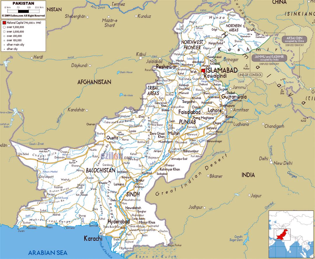 Большая карта дорог Пакистана с городами и аэропортами