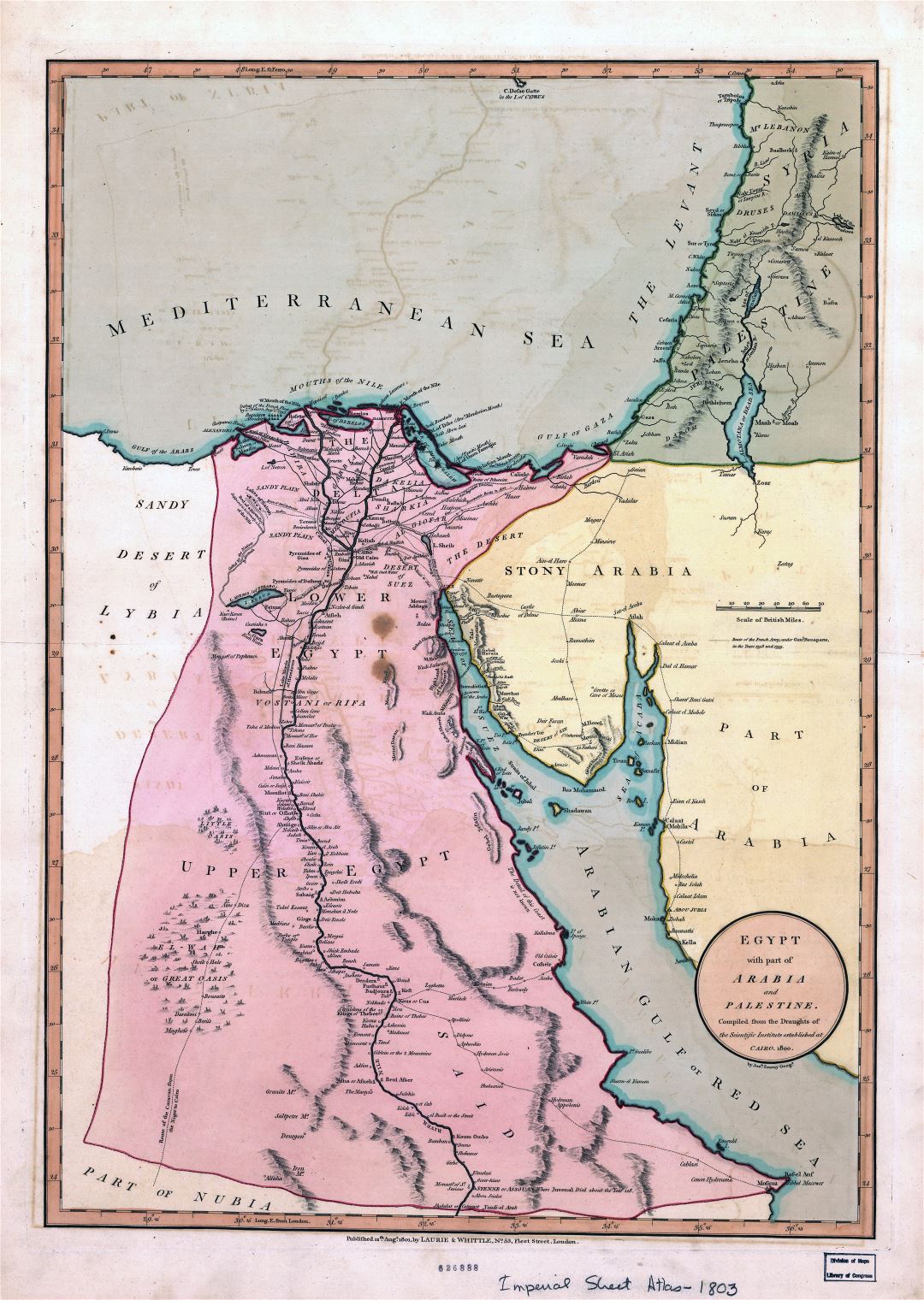 Большая детальная старая карта Египта с частью Аравии и Палестины - 1800