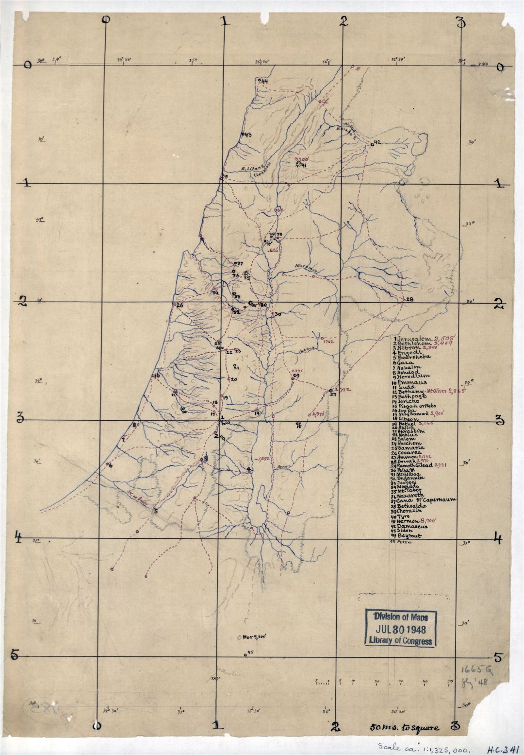 Большая детальная старая эскизная карта Палестины - 188x