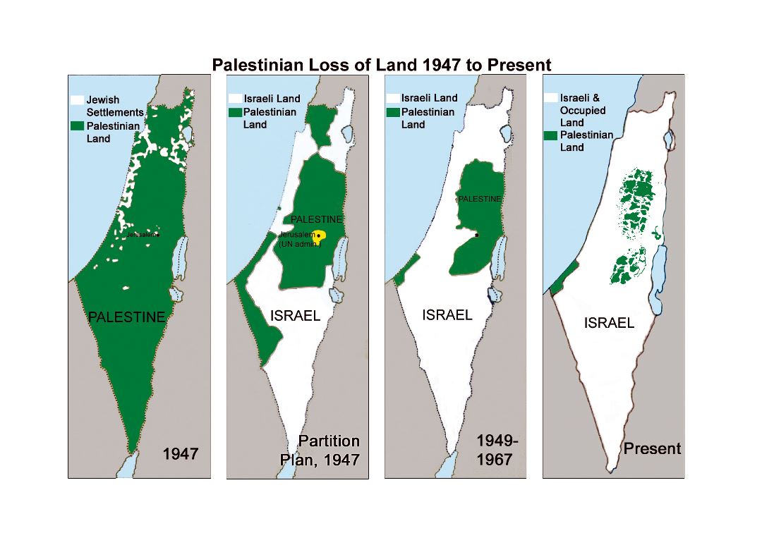 Большая карта палестинской потери земли - с 1947 года по настоящее время