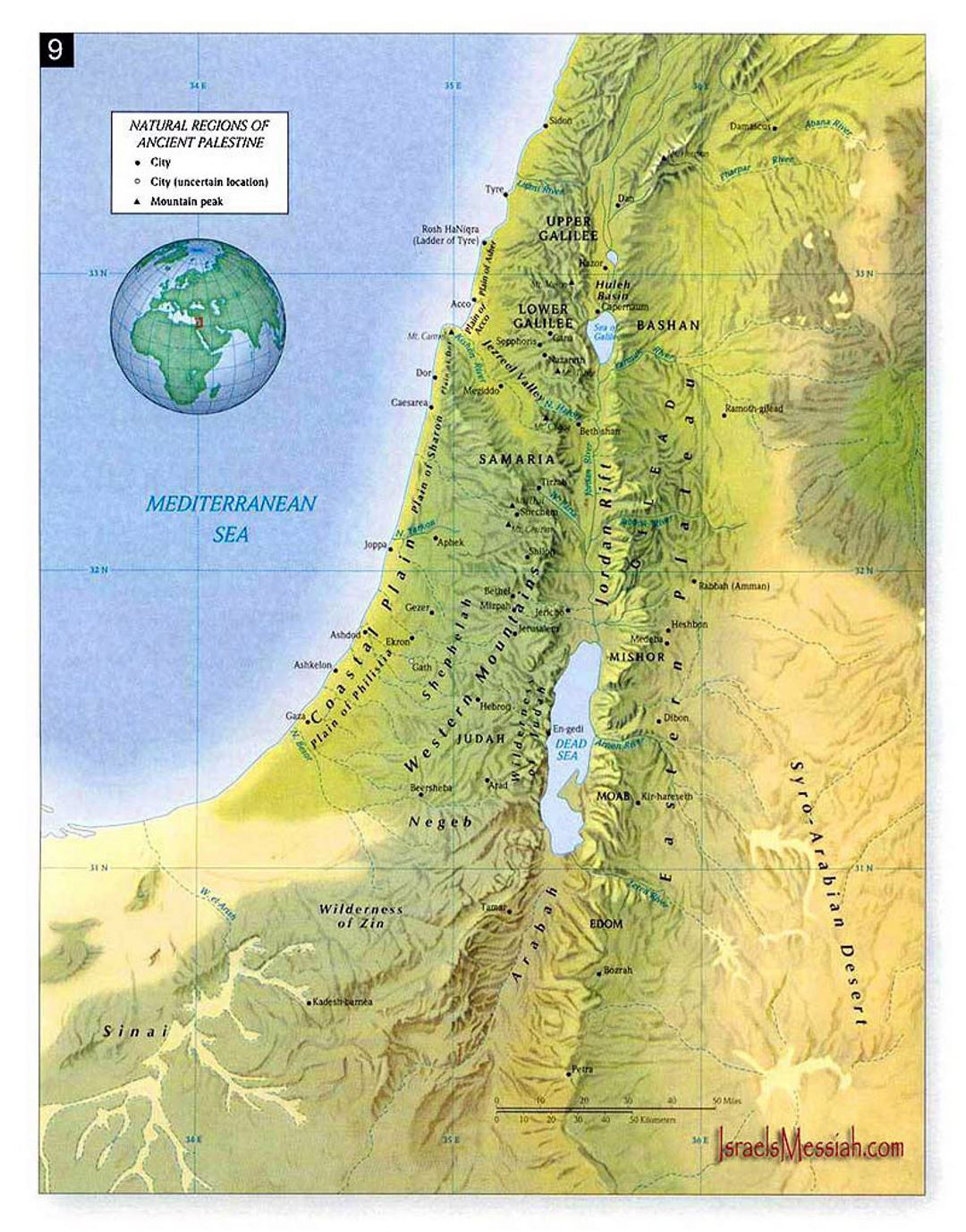 Карта природных регионов Древней Палестины