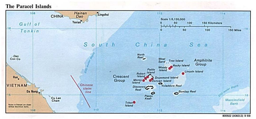 Детальная политическая карта Парасельских островов - 1988
