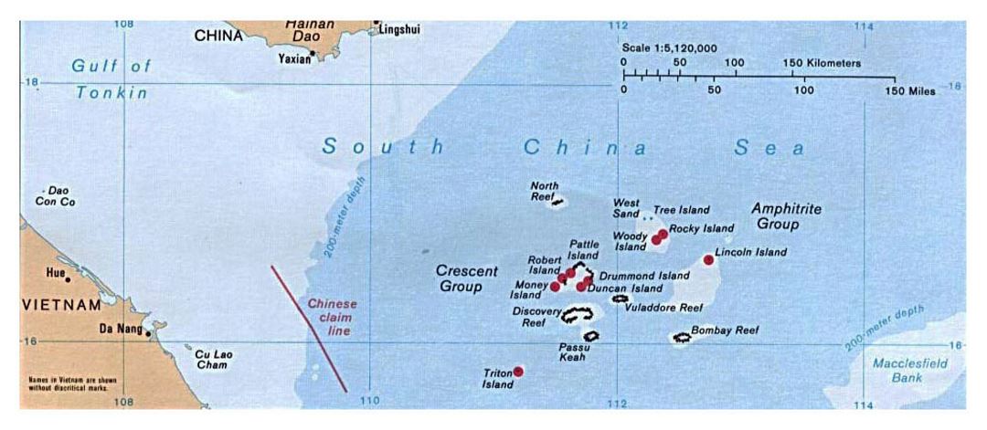 Детальная политическая карта Парасельских островов