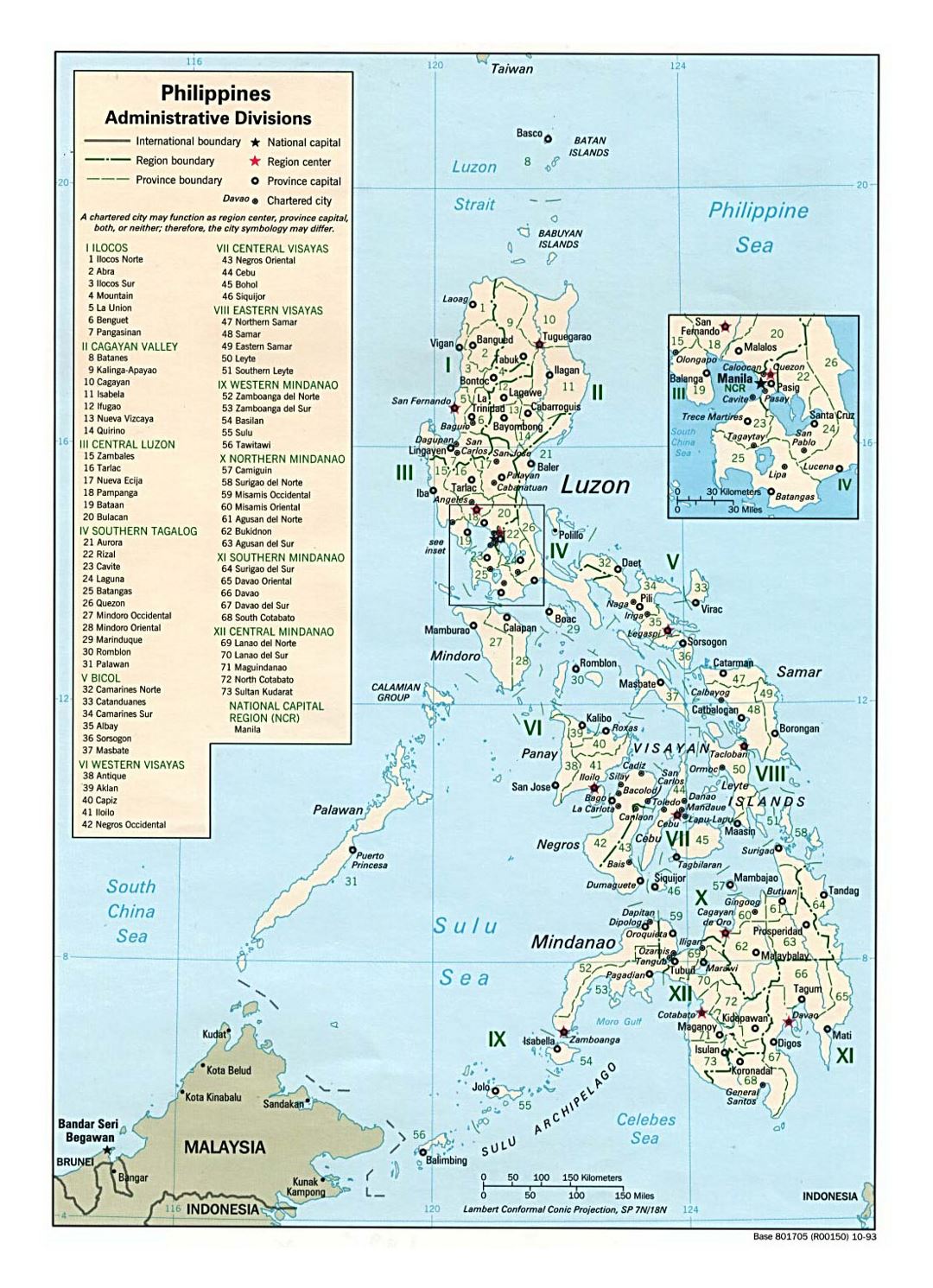 Детальная карта административных делений Филиппин - 1993