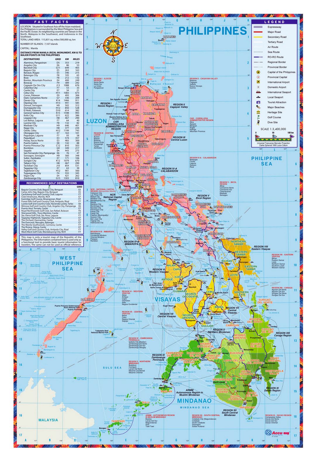 Детальная туристическая карта Филиппин