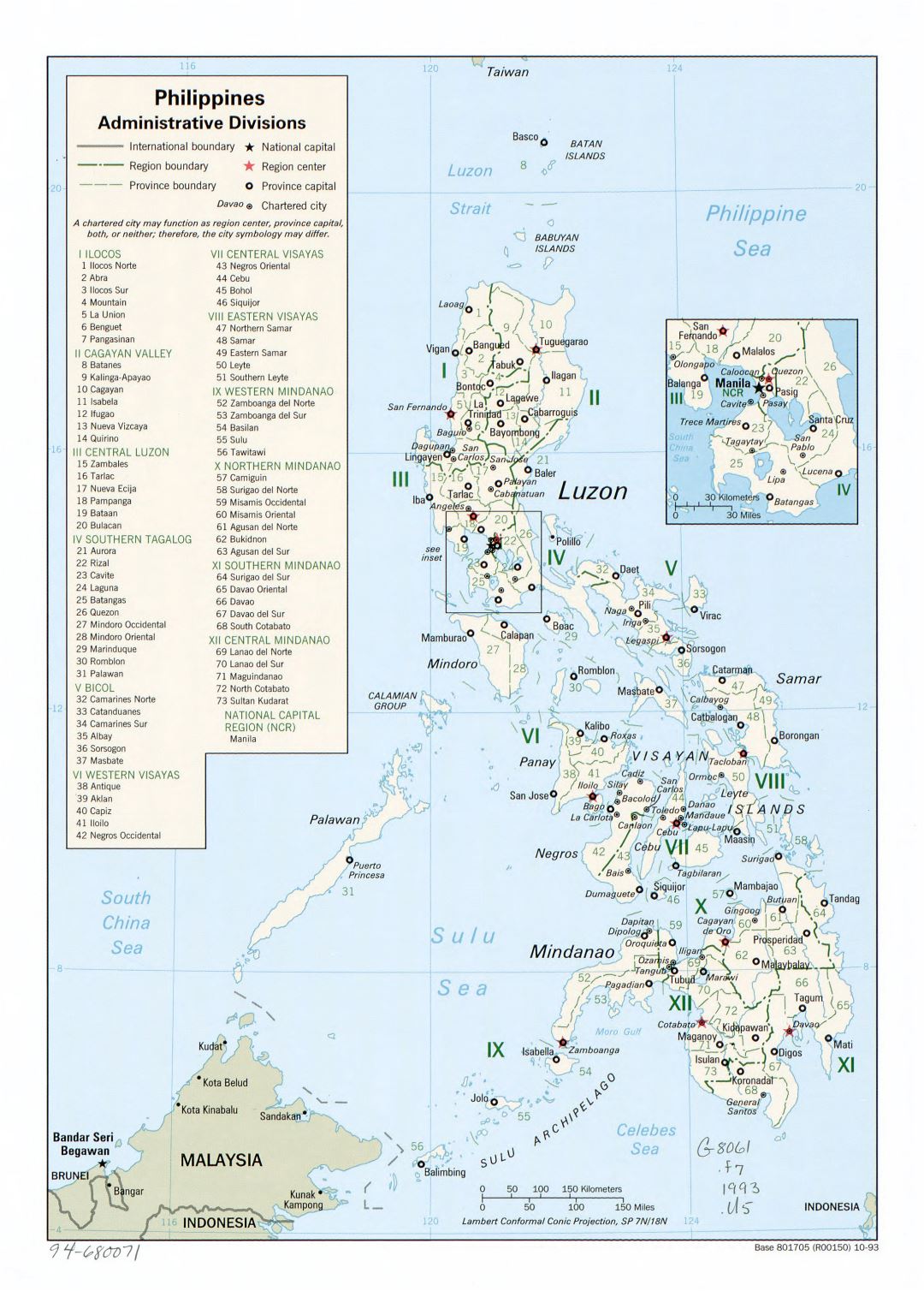 Большая детальная карта административных делений Филиппин - 1993