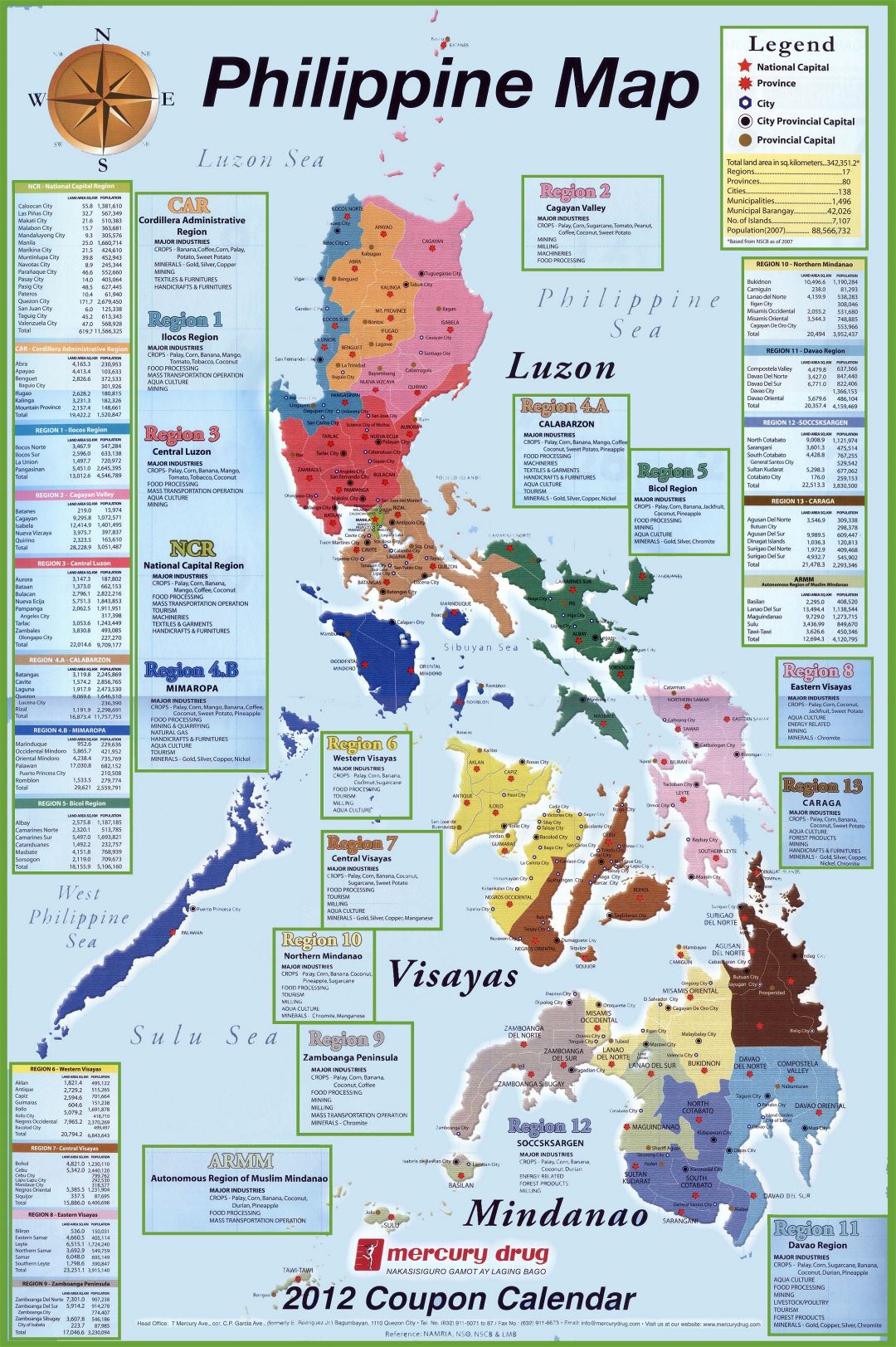 Большая детальная административная карта Филиппин с другими пометками