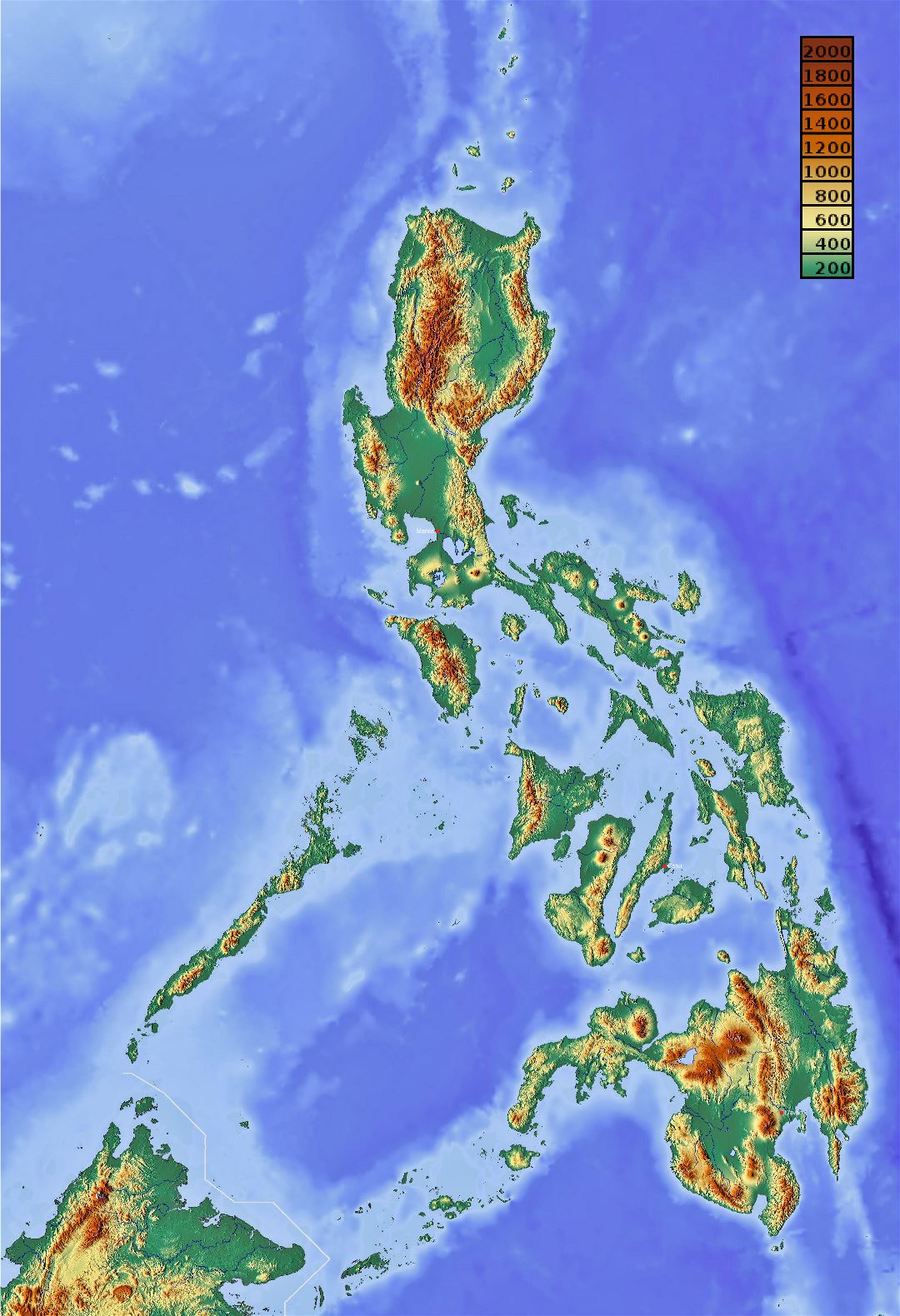 Большая детальная карта высот Филиппин