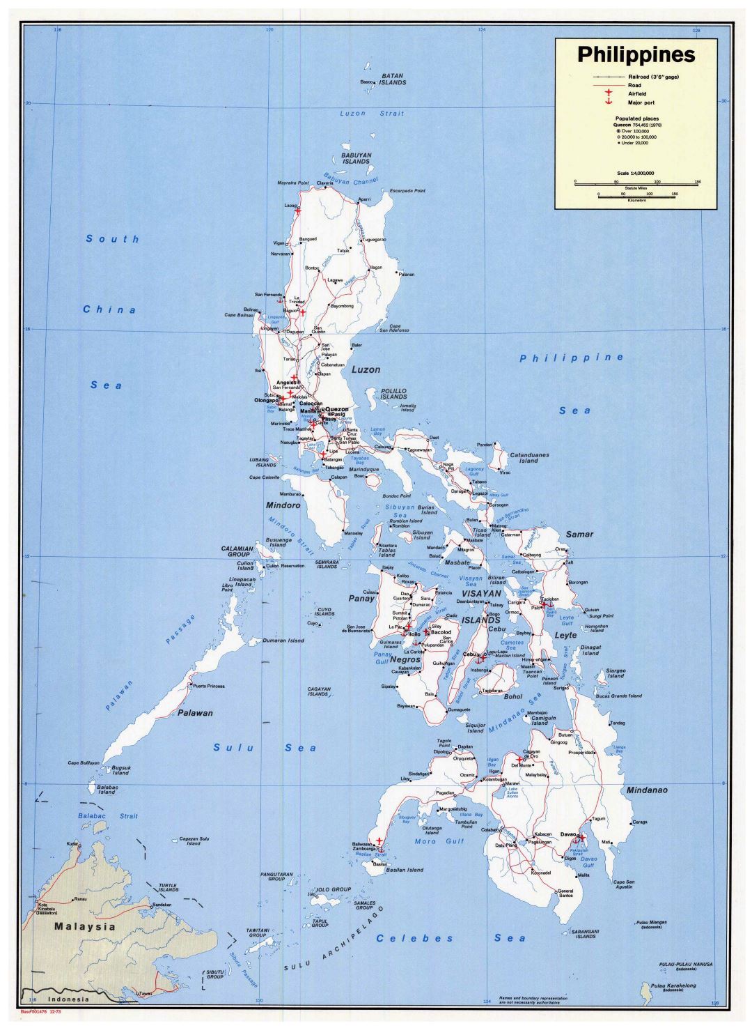 Большая детальная политическая карта Филиппин с дорогами, городами, морскими портами и аэропортами - 1973