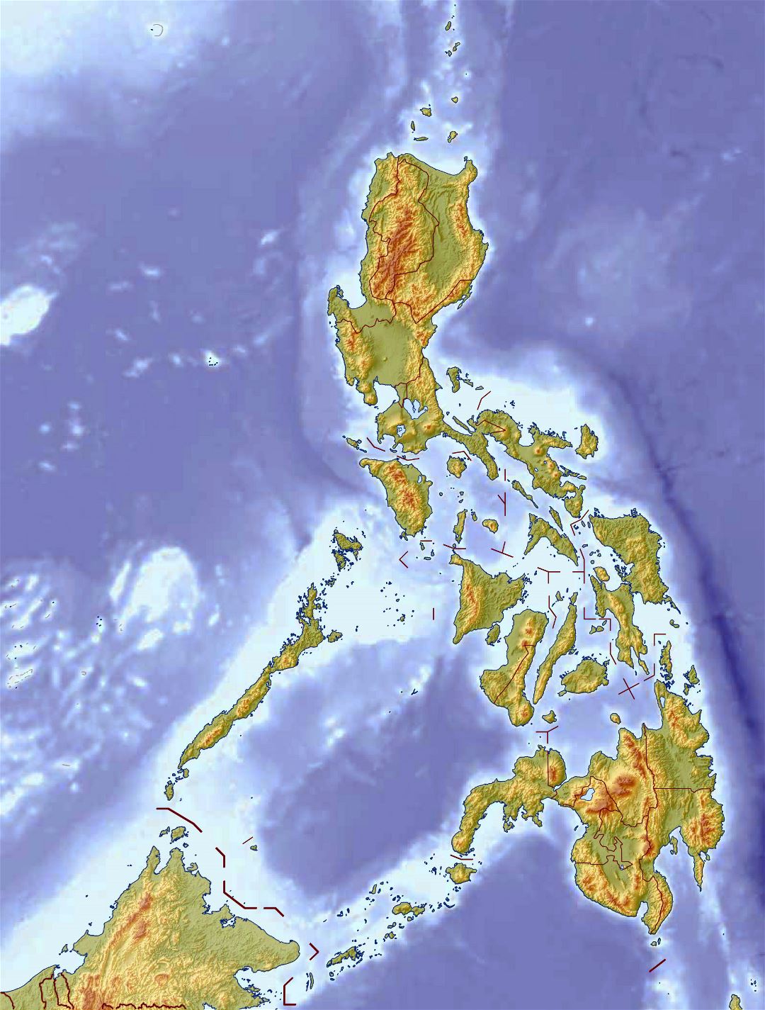Большая детальная карта рельефа Филиппин