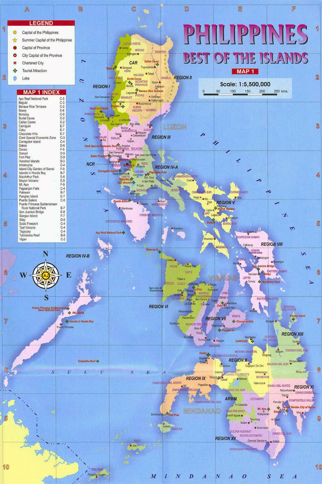 Большая политическая и административная карта Филиппин