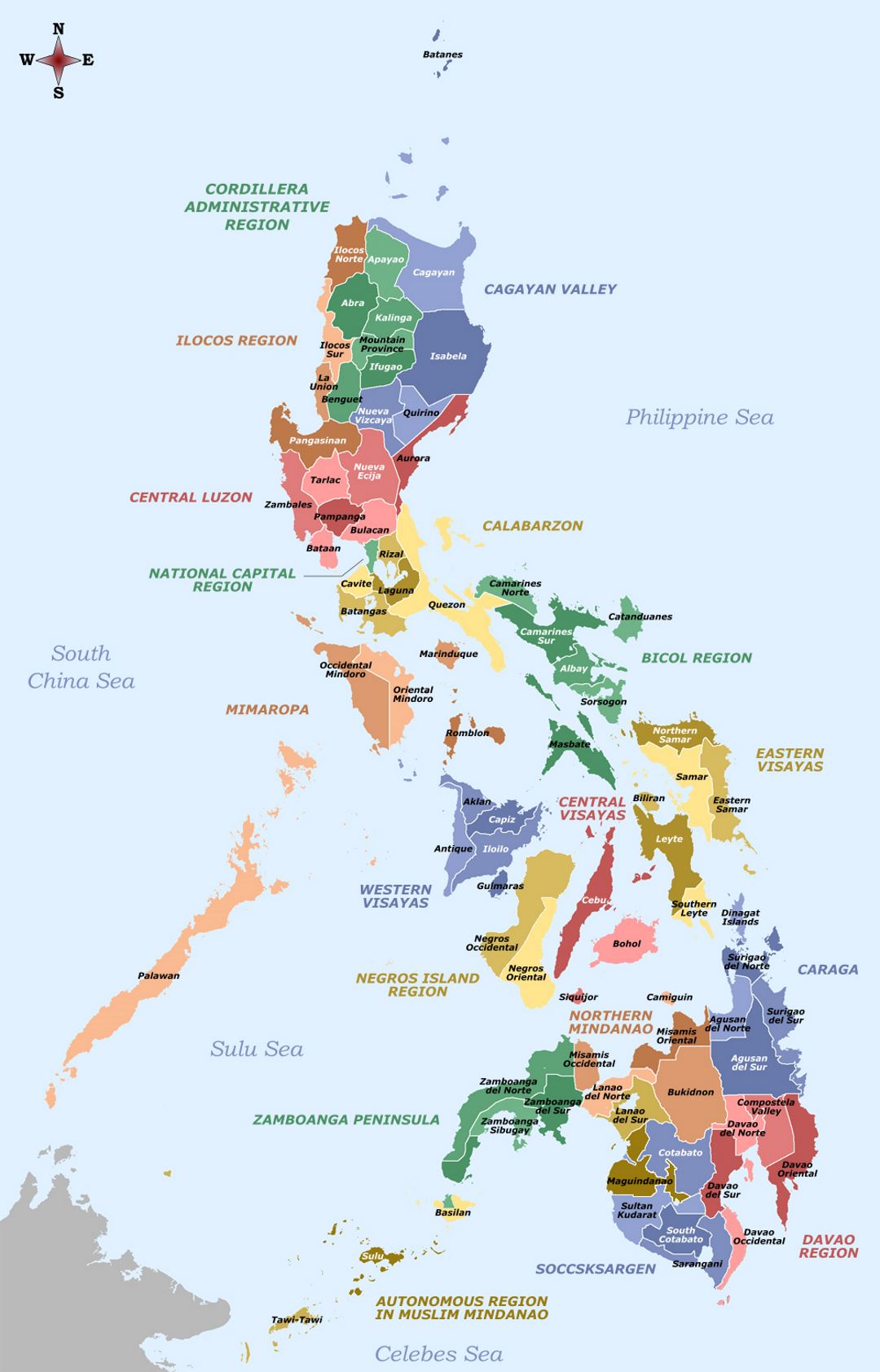 Большая карта провинций и регионов Филиппин